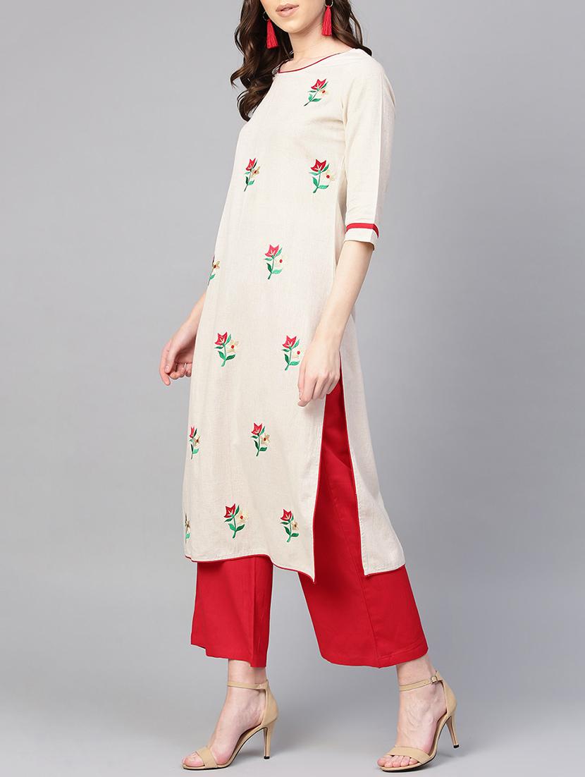 embroidered kurta with palazzo set - 16052472 - Zoom Image - 2