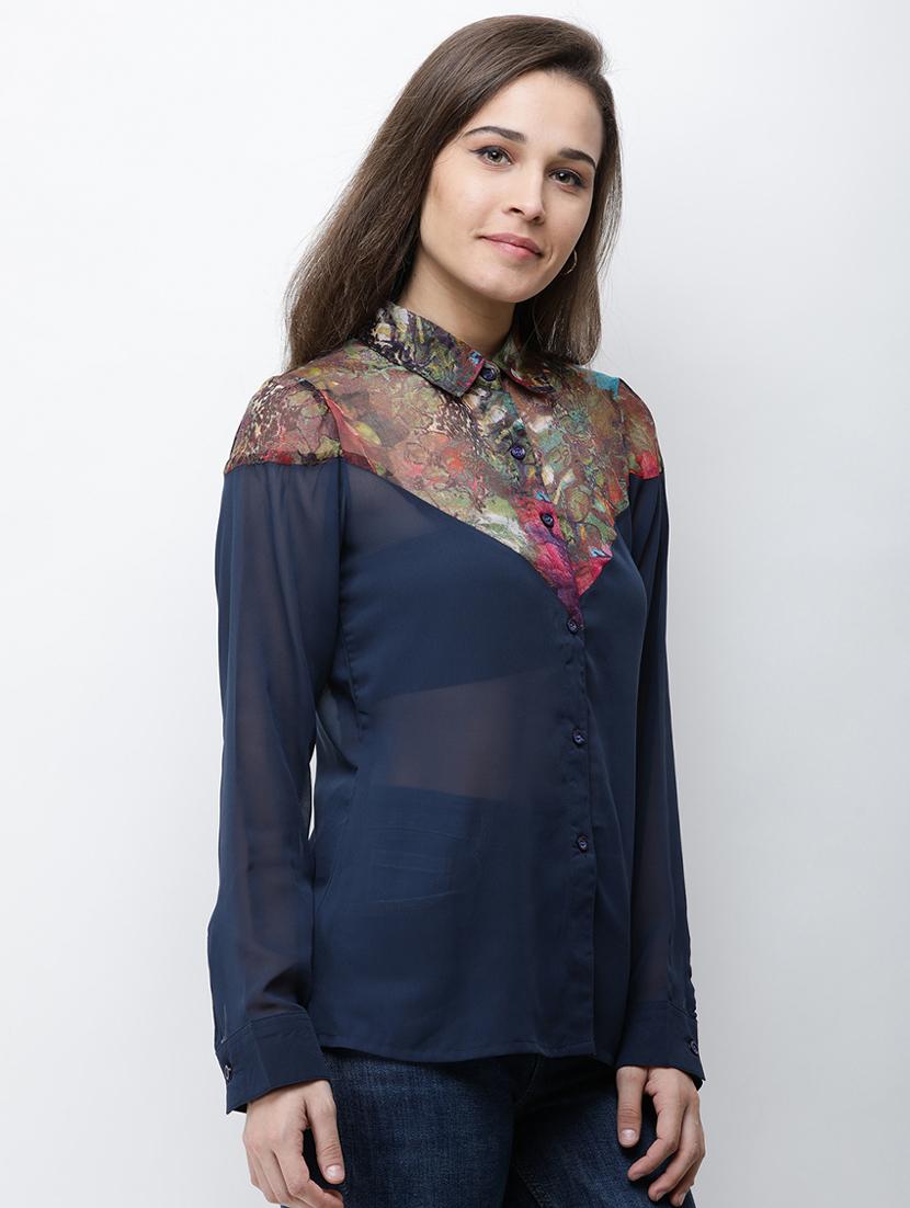 floral panel sheer shirt - 16053088 - Zoom Image - 2