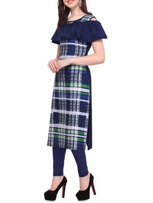 navy checkered straight kurta - 16053318 - Standard Image - 2