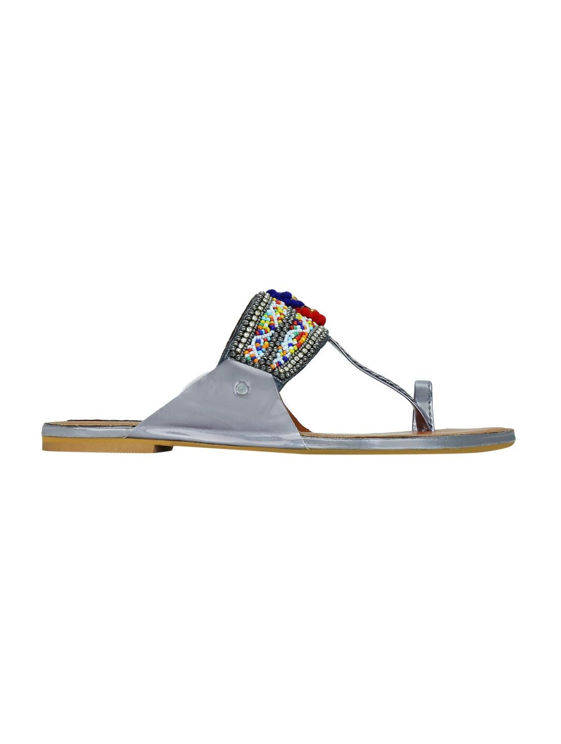 grey synthetic ethnic kolhapuris - 16054305 - Zoom Image - 2
