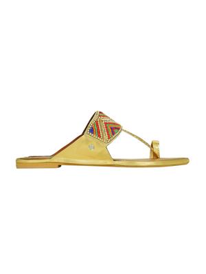 gold synthetic ethnic kolhapuris - 16054307 - Standard Image - 2