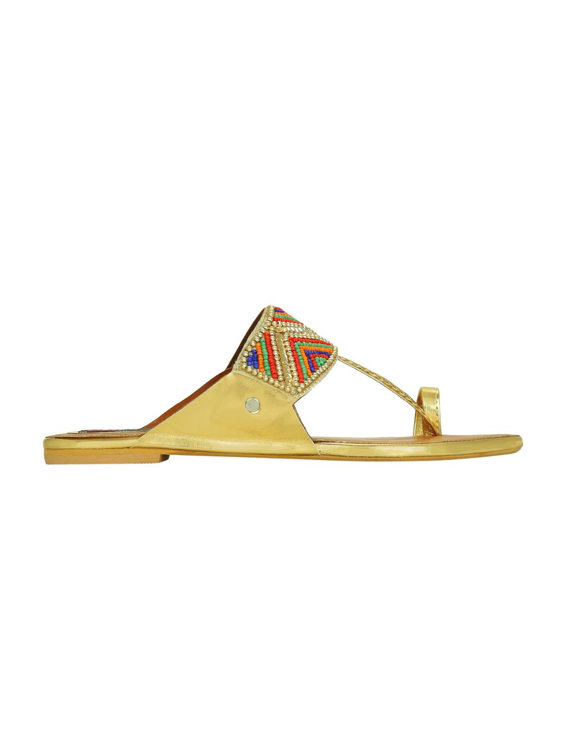 gold synthetic ethnic kolhapuris - 16054307 - Zoom Image - 2