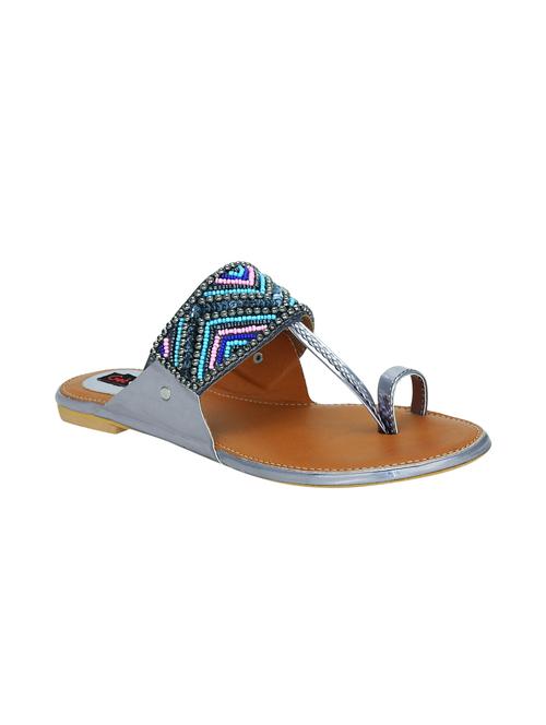 grey synthetic ethnic kolhapuris - 16054308 - Standard Image - 1