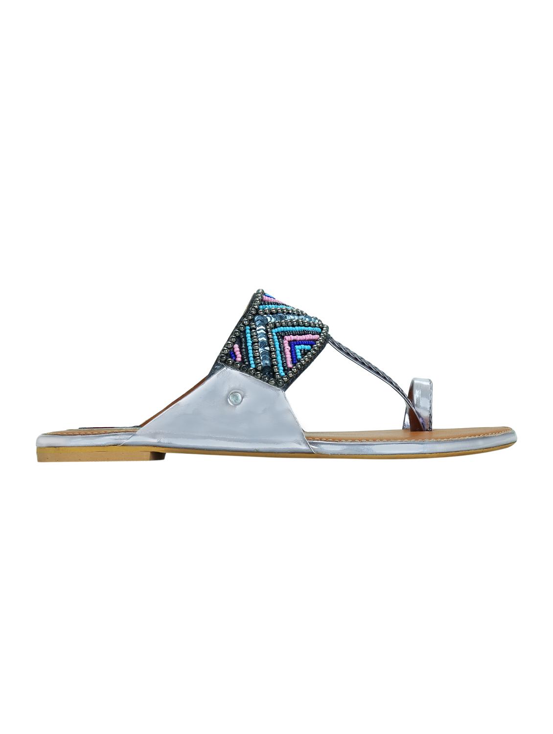 grey synthetic ethnic kolhapuris - 16054308 - Zoom Image - 2