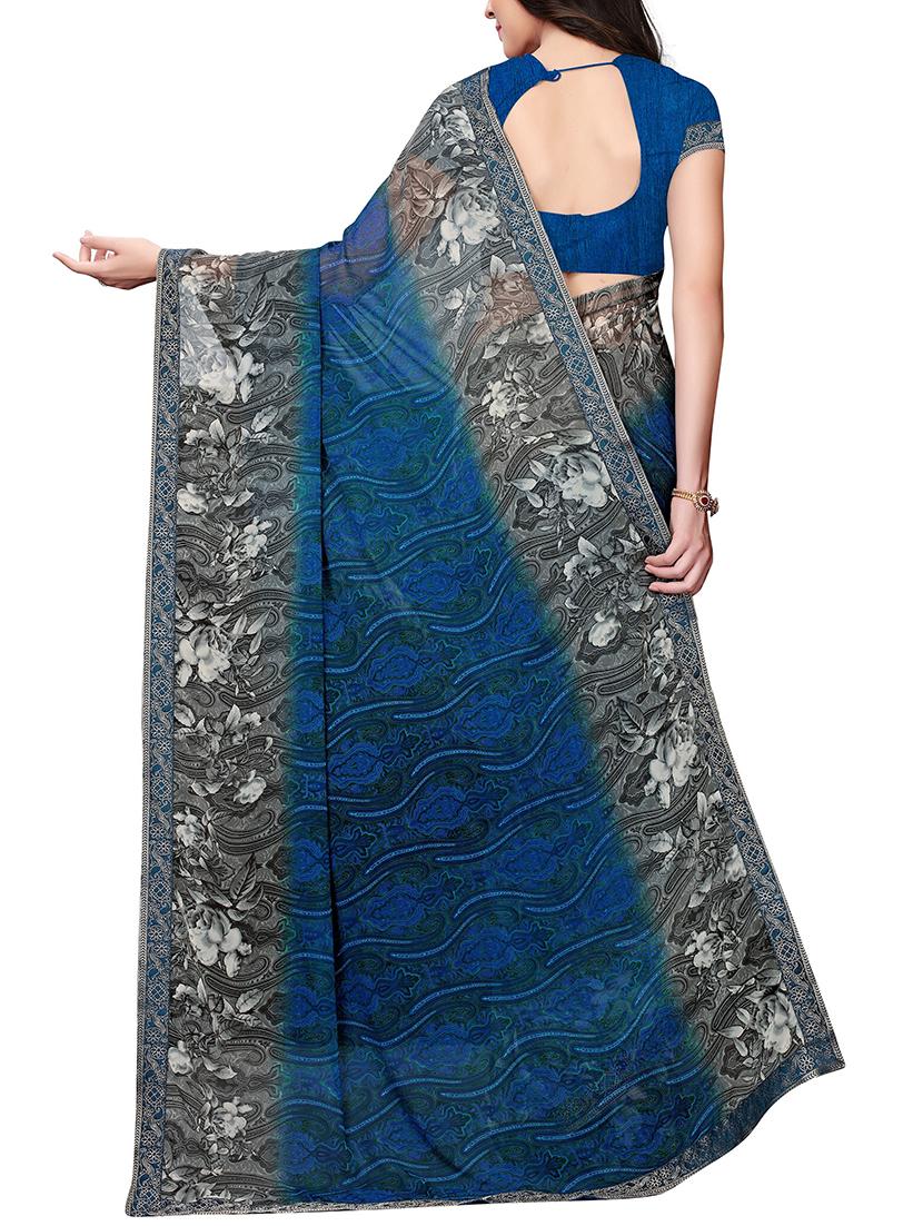 floral bordered printed saree with blouse - 16054387 - Zoom Image - 2