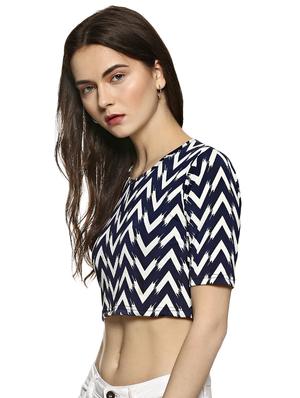 crew neck chevron crop top - 16054704 - Standard Image - 2