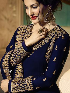 embroidered semi-stitched anarkali suit - 16056976 - Standard Image - 2