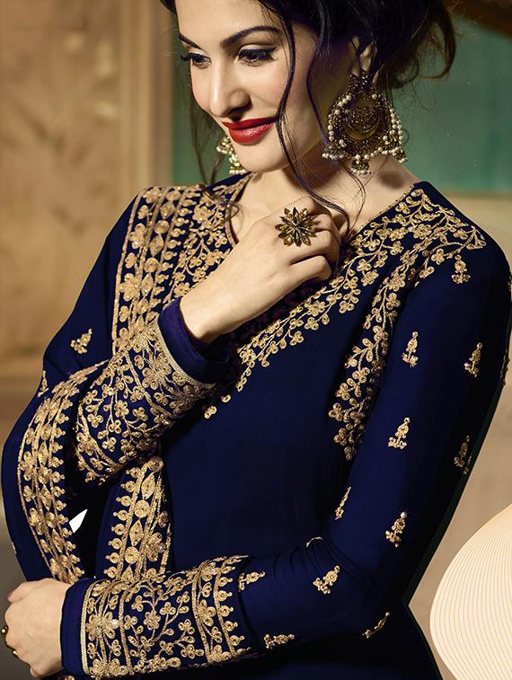 embroidered semi-stitched anarkali suit - 16056976 - Zoom Image - 2
