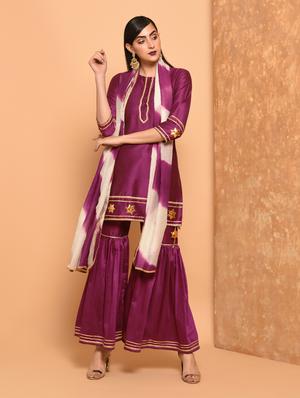 gota patti purple straight kurta - 16057242 - Standard Image - 2