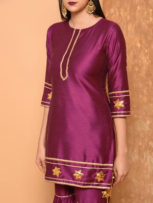 gota patti purple straight kurta - 16057242 - Standard Image - 5