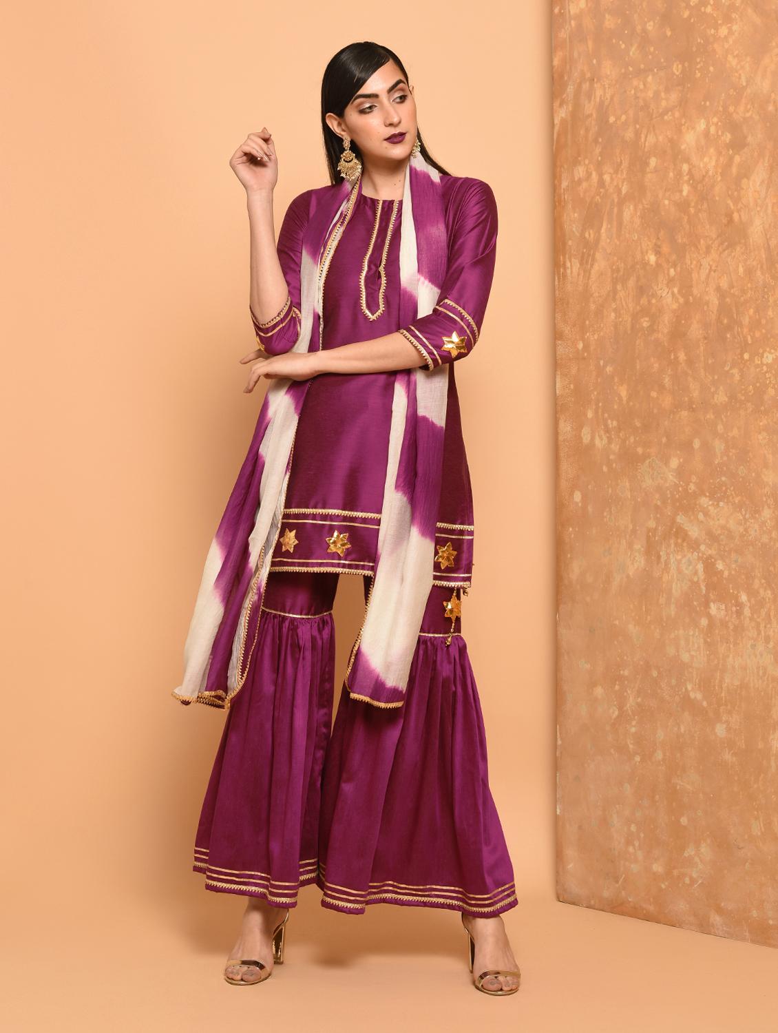 gota patti purple straight kurta - 16057242 - Zoom Image - 2