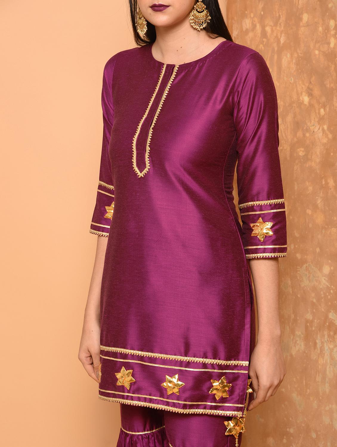 gota patti purple straight kurta - 16057242 - Zoom Image - 5