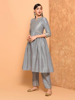 gota lace border flared kurta - 16057243 - Standard Image - 2