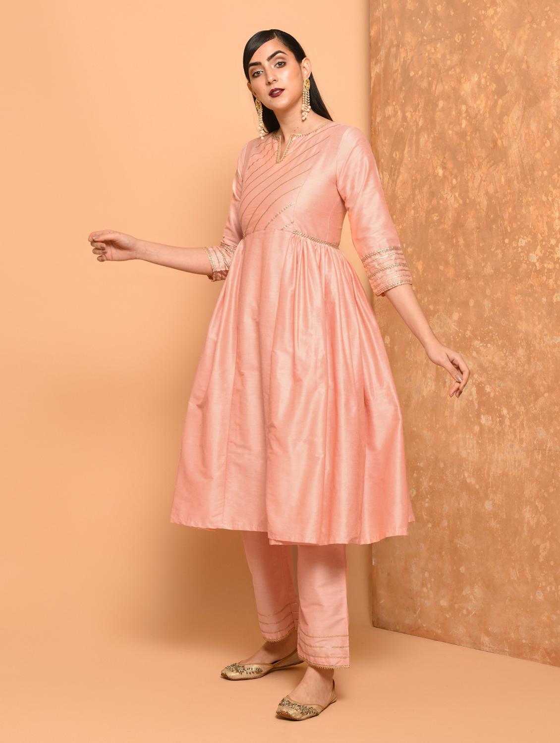 gota lace border flared kurta - 16057246 - Zoom Image - 2