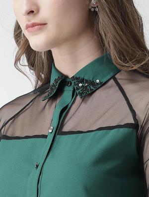embellished collar sheer panel shirt - 16058370 - Standard Image - 5