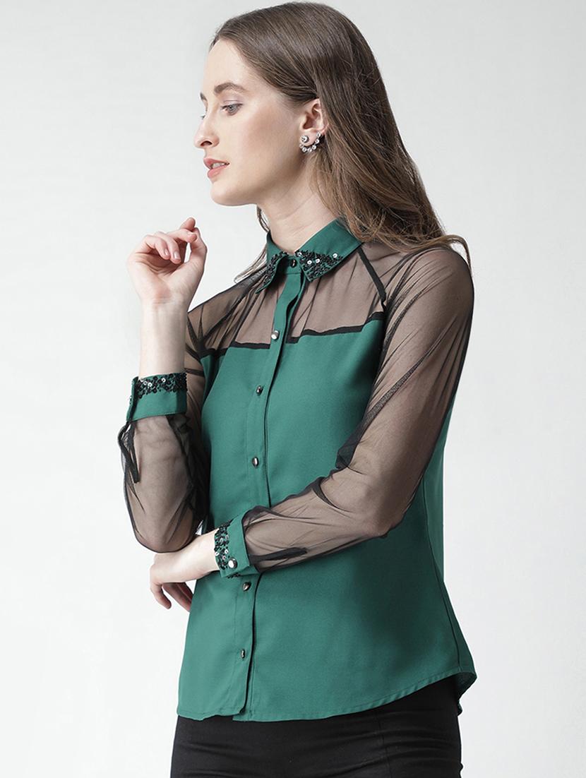 embellished collar sheer panel shirt - 16058370 - Zoom Image - 2