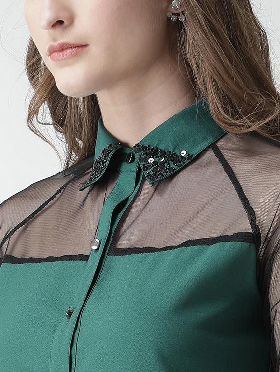 embellished collar sheer panel shirt - 16058370 - Zoom Image - 5