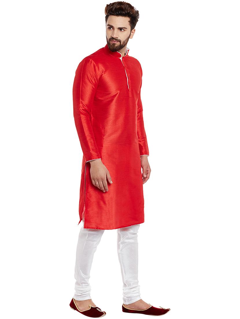 red silk blend kurta pyjama set - 16058841 - Zoom Image - 2