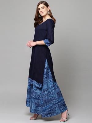solid kurta with printed flared palazzo set - 16059087 - Standard Image - 2