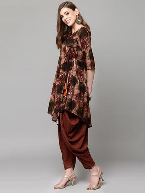 Angrakha high-low kurta with salwar set - 16059088 - Standard Image - 2