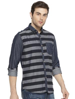 grey striped casual shirt - 16059135 - Standard Image - 2