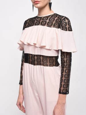 contrast lace ruffled full leg jumpsuit - 16059480 - Standard Image - 5