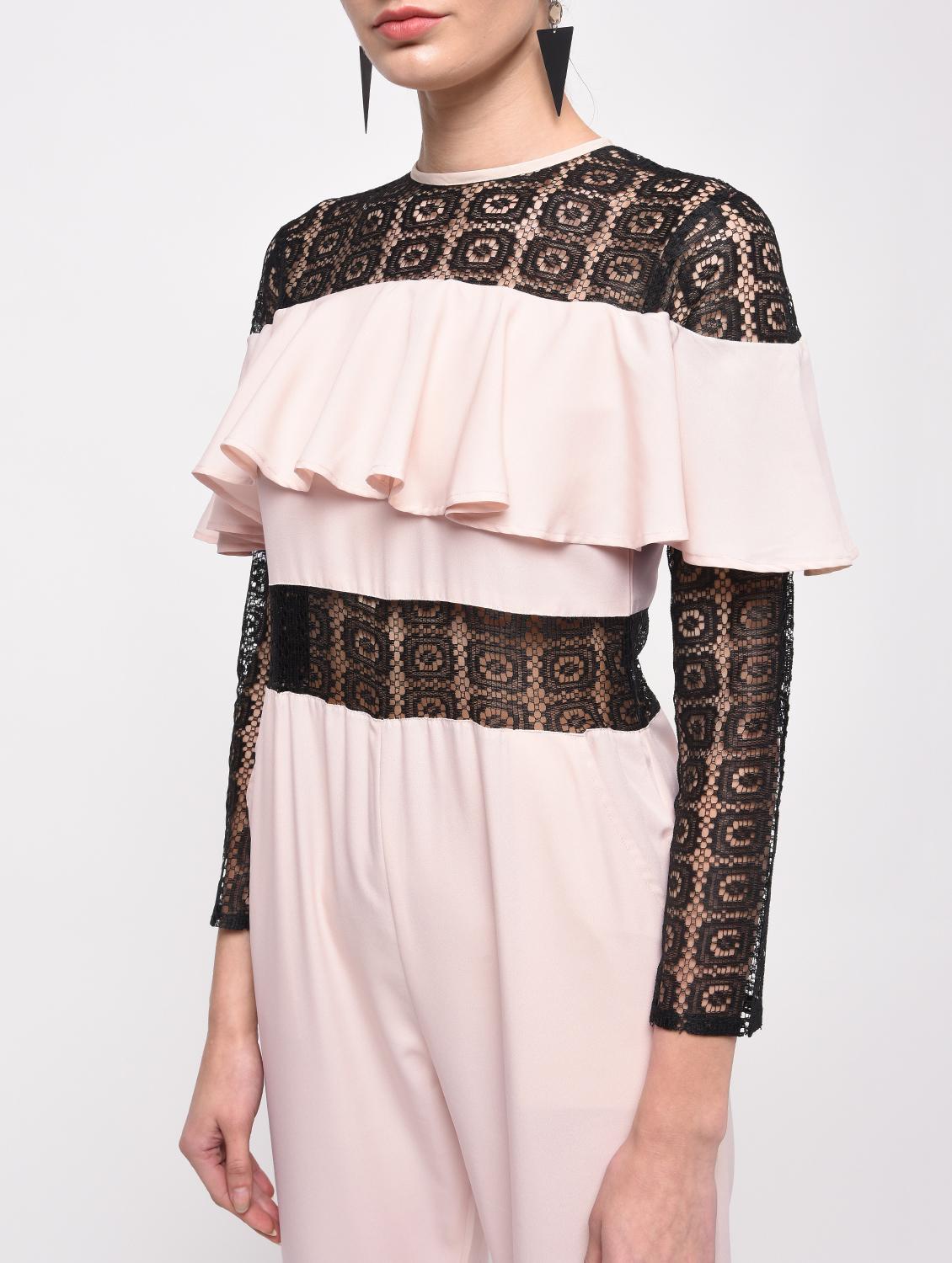 contrast lace ruffled full leg jumpsuit - 16059480 - Zoom Image - 5