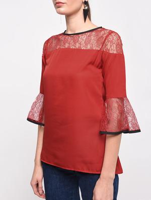 contrast piped floral lace panel top - 16059491 - Standard Image - 5