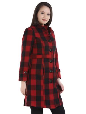 mandarin neck checkered overcoat - 16059764 - Standard Image - 2