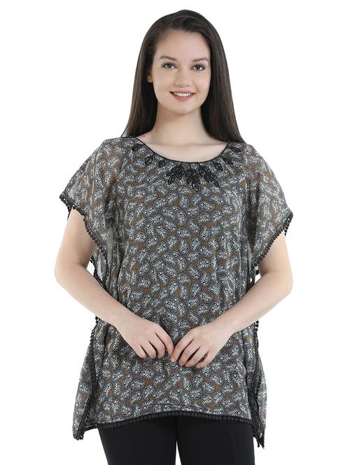 lace trim paisley kaftan top - 16059787 - Standard Image - 1