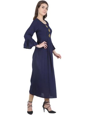 bell sleeves solid ethnic dress - 16061393 - Standard Image - 2