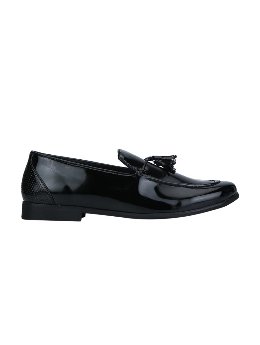 black leatherette tassel slip ons - 16062874 - Zoom Image - 2