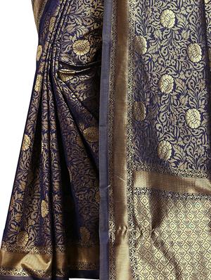 floral zari motif banarasi saree with blouse - 16064073 - Standard Image - 2