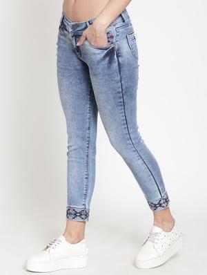 embellished hem low waist jeans - 16064617 - Standard Image - 2