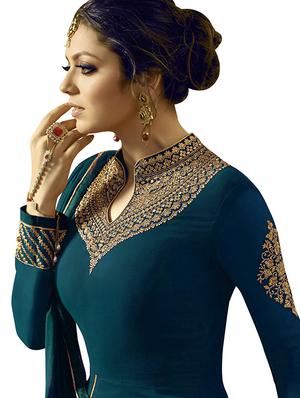 gold embroidered semi-stitched suit - 16064869 - Standard Image - 2