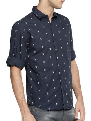 navy blue printed casual shirt - 16064947 - Standard Image - 2