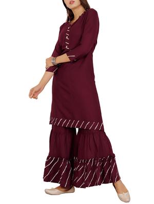 gota work solid kurta with ruffled palazzo set - 16065380 - Standard Image - 2