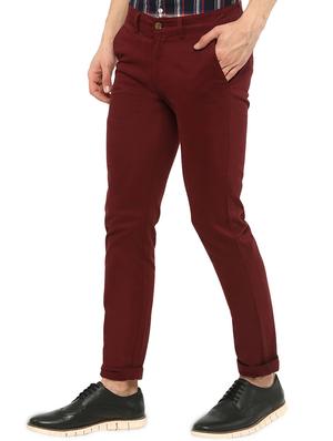 maroon solid chinos - 16065807 - Standard Image - 2