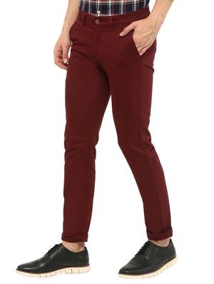 maroon solid chinos - 16065807 - Standard Image - 2
