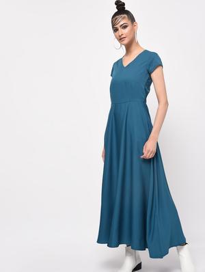 short sleeved flared maxi dress - 16065813 - Standard Image - 2