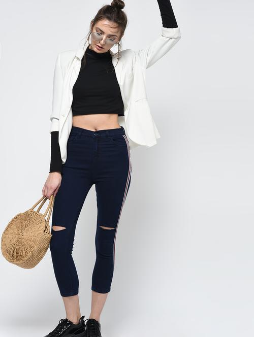 knee slit side taped jeans - 16065982 - Standard Image - 1