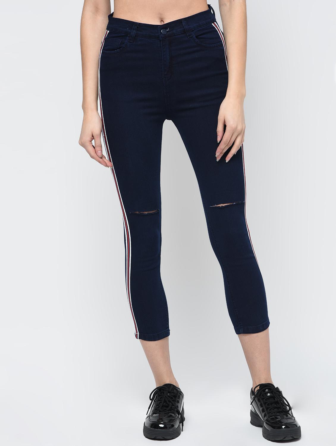knee slit side taped jeans - 16065982 - Zoom Image - 2