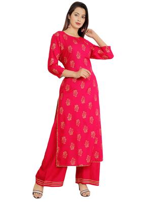 Block print kurta with gota patti palazzo set - 16072556 - Standard Image - 2