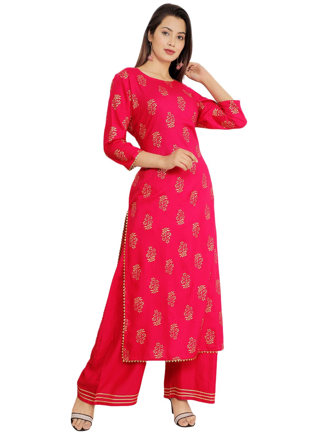 Block print kurta with gota patti palazzo set - 16072556 - Zoom Image - 2