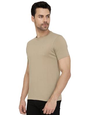 beige solid round neck tshirt - 16077629 - Standard Image - 2