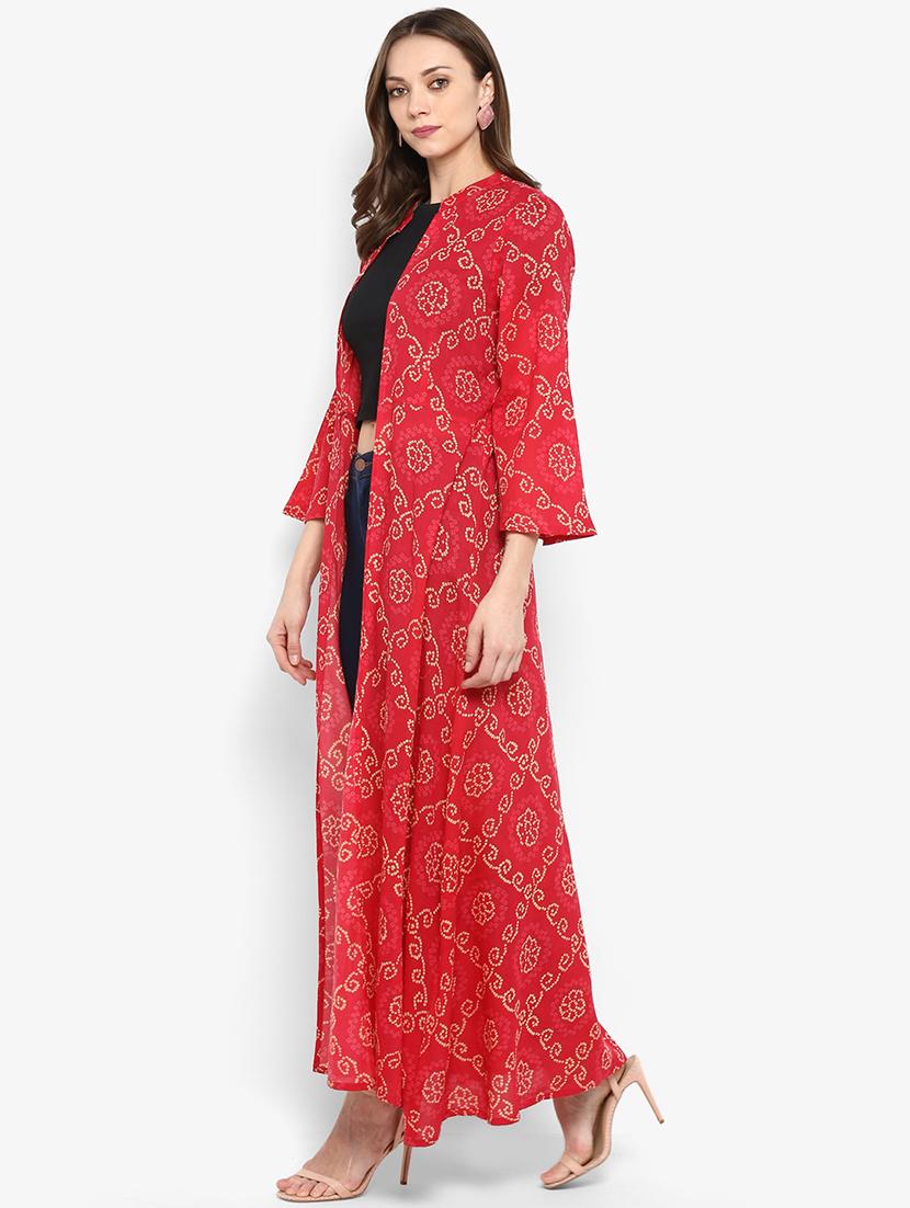 Bandhani print long shrug - 16077693 - Zoom Image - 2