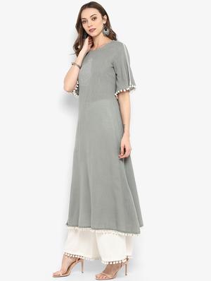 ethnic motif solid kurta with palazzo set - 16077701 - Standard Image - 2