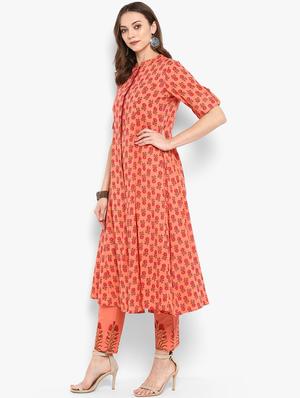 floral print front open kurta with pant set - 16077703 - Standard Image - 2