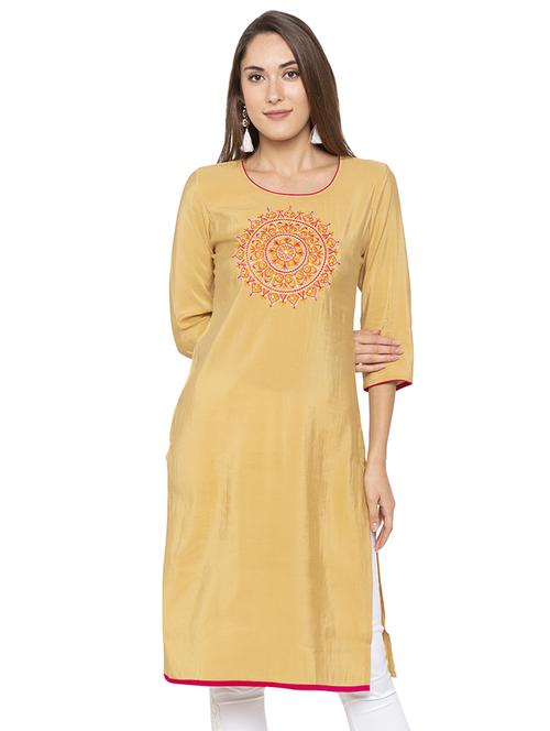 embroidery motif straight kurta - 16077944 - Standard Image - 1