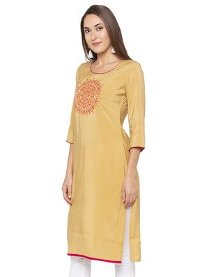 embroidery motif straight kurta - 16077944 - Standard Image - 2